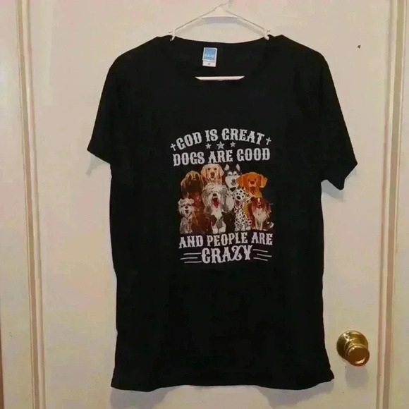 NWOT Handmade "Dogs Are Good" Black Short Sleeve Unisex Tee - Size M - Picture 1 of 6
